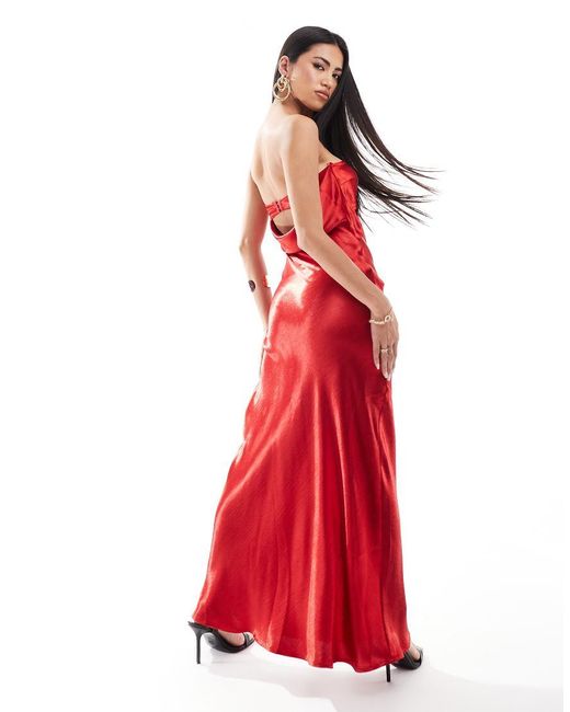 Aria Cove Red Exclusive Hamme Satin Bandeau Open Back Maxi Dress