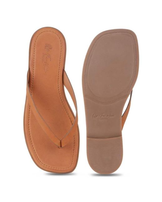 OFF THE HOOK Brown Freya Leather Thong Flat Sandals