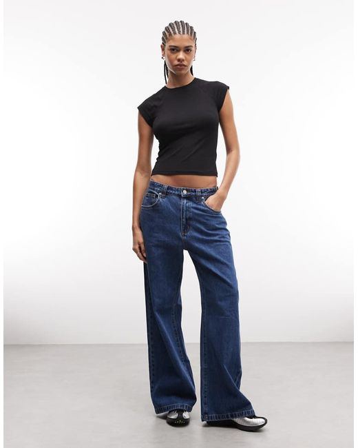 & Other Stories Black Jersey Slim Fit Crew Neck Top With Cap Sleeves
