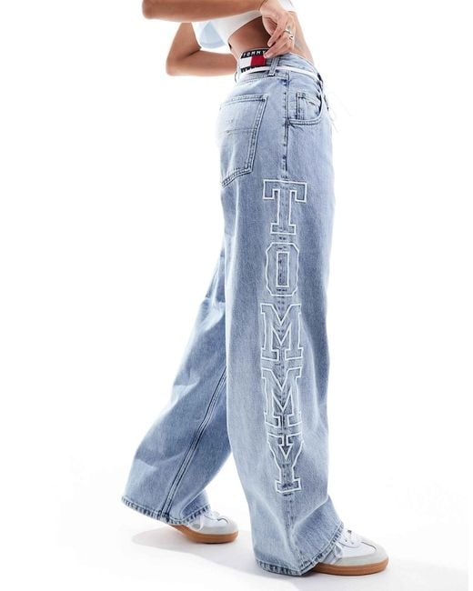 Tommy Hilfiger Blue Daisy Low Rise Side Logo baggy Jean