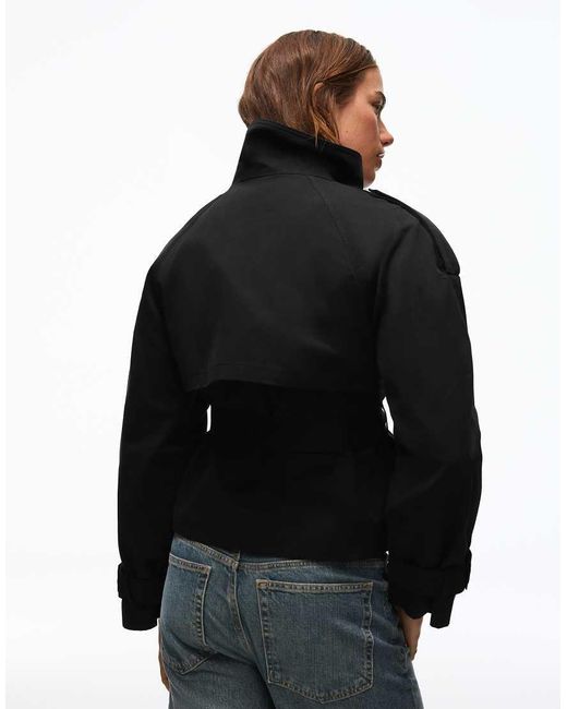 Bershka Black Funnel Neck Trench Jacket