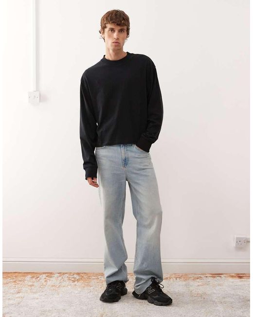 Collusion Black Boxy Long Sleeve T-shirt for men