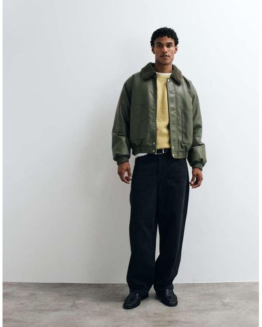 ASOS Green Faux Leather Flight Jacket for men