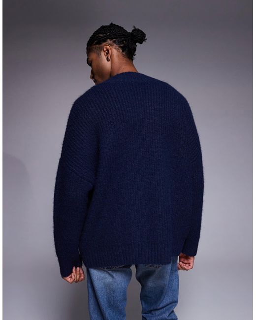 ASOS Blue Super Oversized Knitted V-neck Jumper for men
