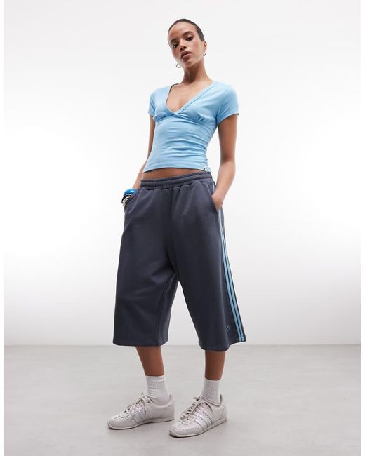 Collusion Blue Sports Stripe Baggy Longline Jersey Shorts