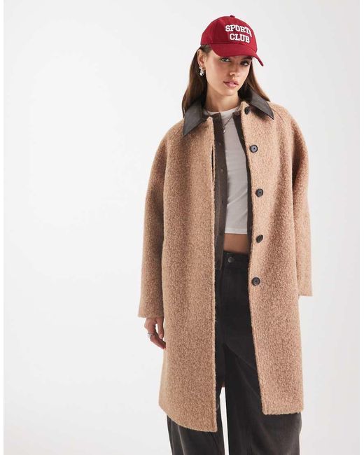 ASOS Natural Mid Length Brushed Car Coat With Contrast Collar