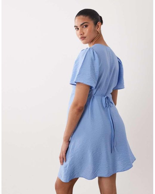 Mama.licious Blue Mamalicious Maternity Button Front Tie Waist Mini Dress