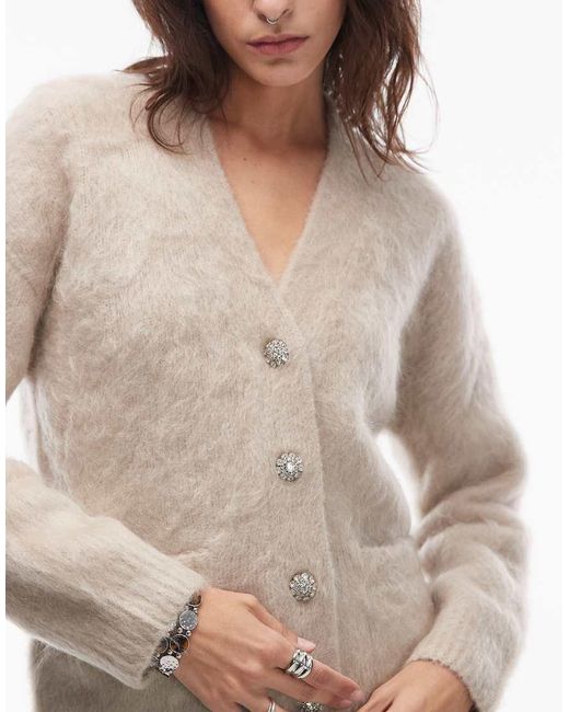 AllSaints Natural Rubi Fluffy V Neck Cardigan