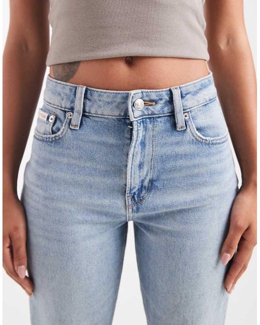 Calvin Klein Blue High Rise Straight Jeans With Rip Details