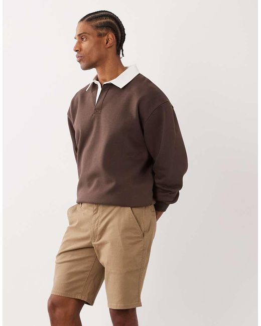 Farah Brown Hawk Straight Leg Twill Shorts for men