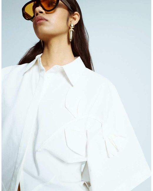 Camicia Stile Resort Bianca Stretta di TOPSHOP in Blue
