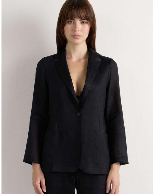 Intimissimi Black The Pure Linen Plain-Weave Linen Jacket