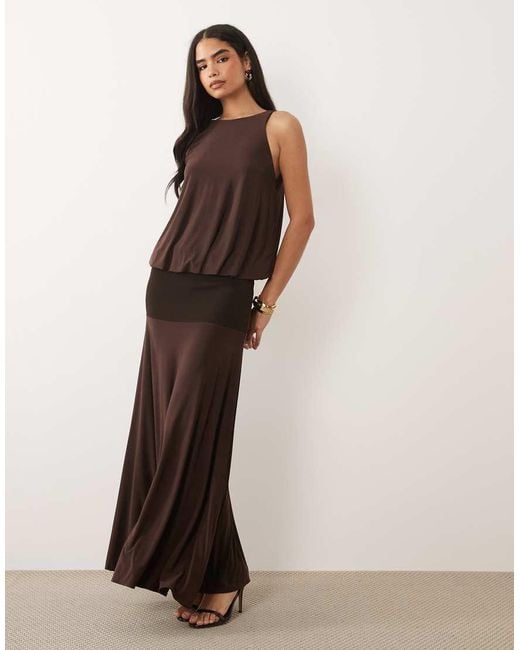 ASOS Natural Slinky Maxi Dress With Drop Waist And Open Back