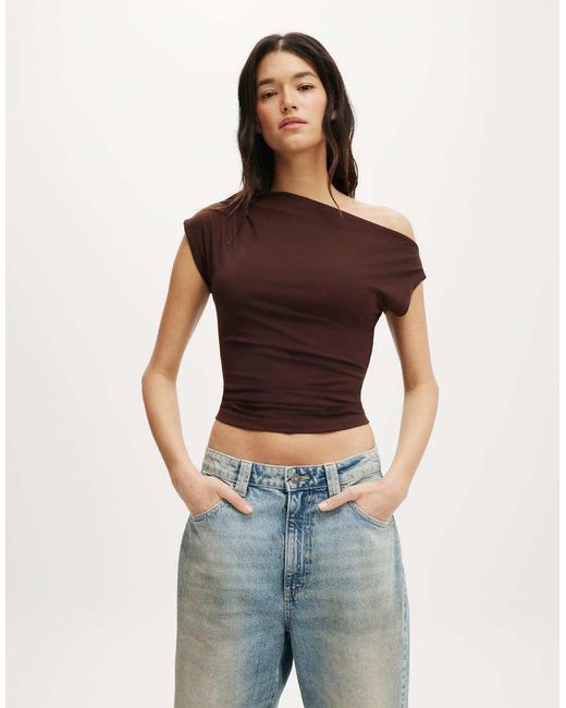Cotton On Brown Georgie Off Shoulder Short Sleeve Top