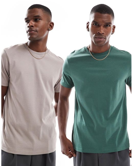 ASOS Green Essentials 2 Pack Crew Neck T-shirts for men