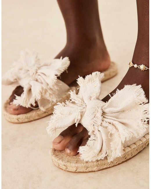 ASOS Natural Wide Fit Jem Bow Espadrille Mule Sandals