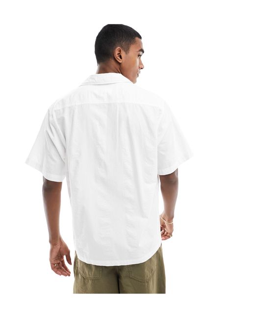 SELECTED White Boxy Oversized Revere Collar Seersucker Shirt for men