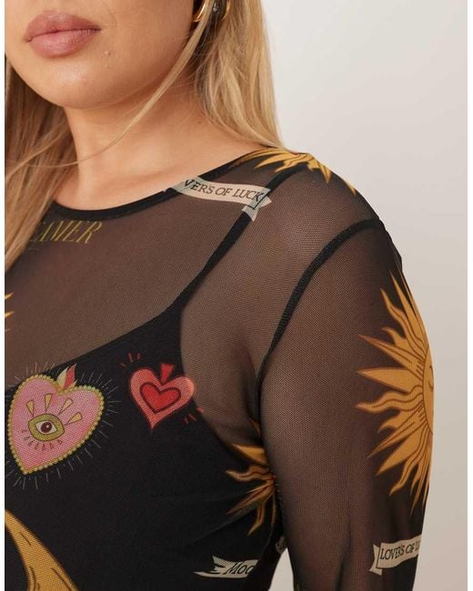 Never Fully Dressed Mystical Print Mesh Maxi Dress in Black | Lyst UK