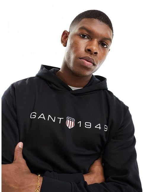 Gant Black 1949 Shield Logo Print Hoodie for men