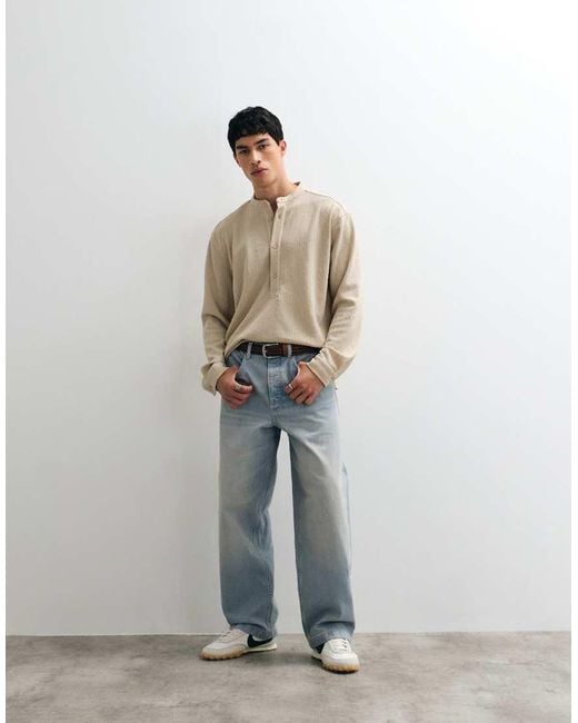 ASOS Natural Relaxed Overhead Textured Shirt With Grandad Collar for men