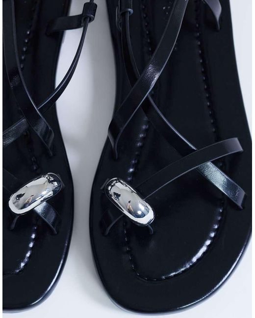 TOPSHOP Blue Sabrina Metal Toe Flat Sandal