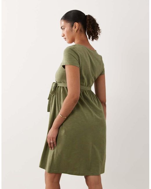 Mama.licious Green Mamalicious Maternity Button Front Tie Waist Midi Dress