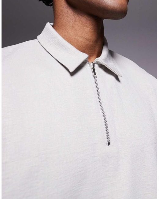 Polo Squadrata Vestibilità Comoda Con Zip Verde Testurizzata di ASOS in White da Uomo