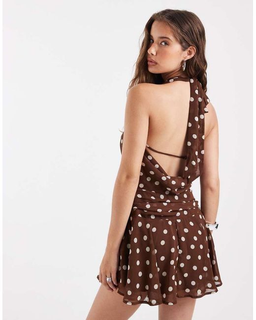 BRONZE SNAKE White Ricky Cowl Neck Mini Polka Dot Dress