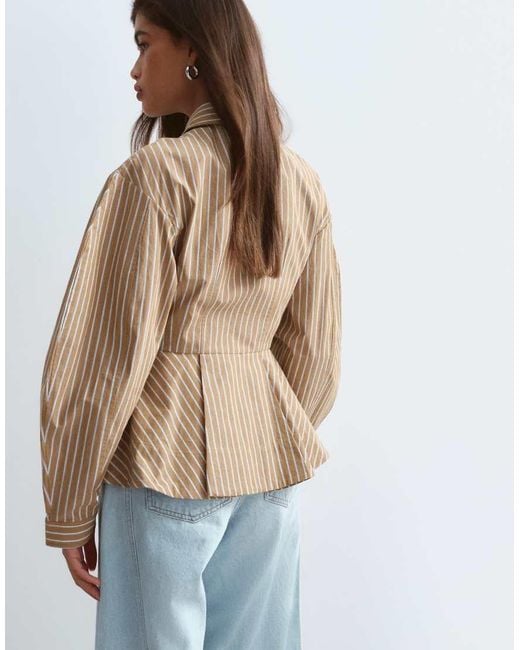 ARRANGE Multicolor Structured Collared Peplum Shirt With Contrast Buttons