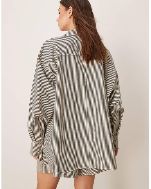 ASOS Ruimvallend Gestreept Overhemd Van Co-Ord Set in het Natural