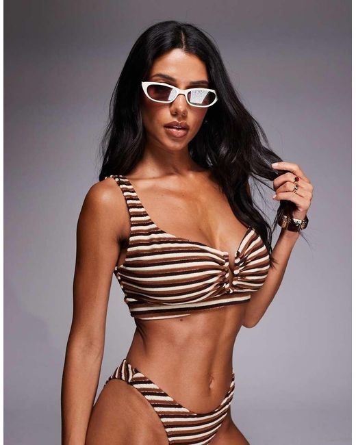 ASOS Brown Fuller Bust Tori Terrycloth Crop Bikini Top With U-wire Trim