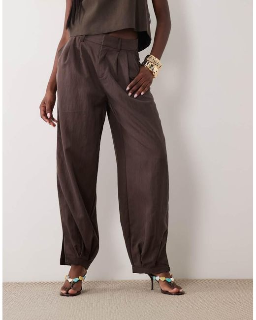Mango Brown Pleat Front Cuffed Trouser