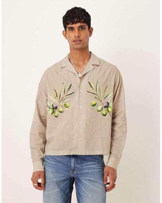 Camisa Extragrande Con Cuello De Solapas Y Estampado De Aceitunas De Tejido Efecto Lino De ASOS de hombre de color Natural