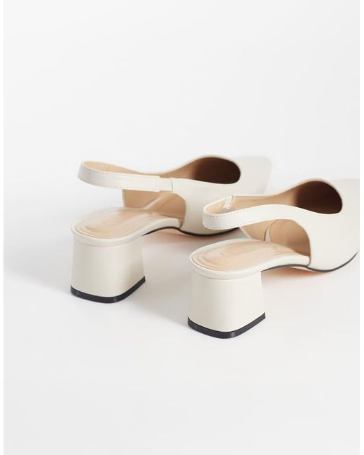 SEQWL Wide Fit White Sorrento Sling Back Low Block Heeled Sandals
