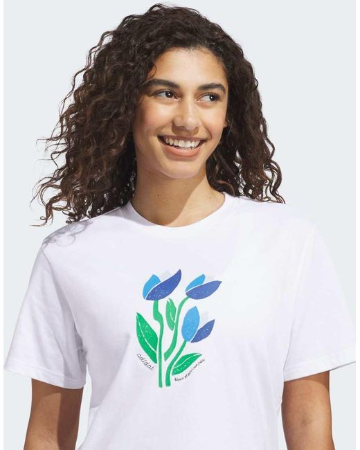 Adidas Originals White Floral Bloom At Your Own Pace Graphic T-shirt