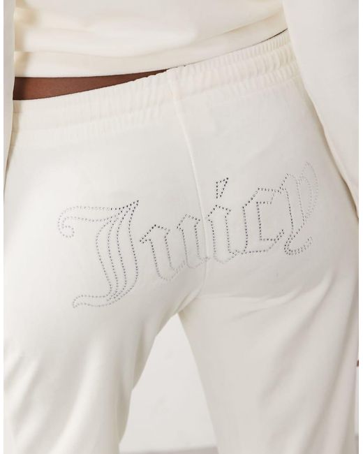 Juicy Couture Purple Velour Low Rise Diamante Logo Detail Wide Leg joggers Co-ord