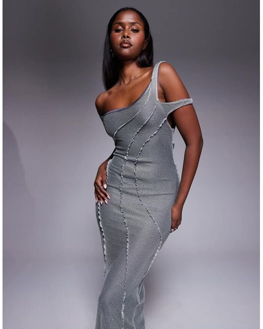 ASOS Maxi-Jurk Met Blote Schouder, Textuur En Naaddetails in het Gray