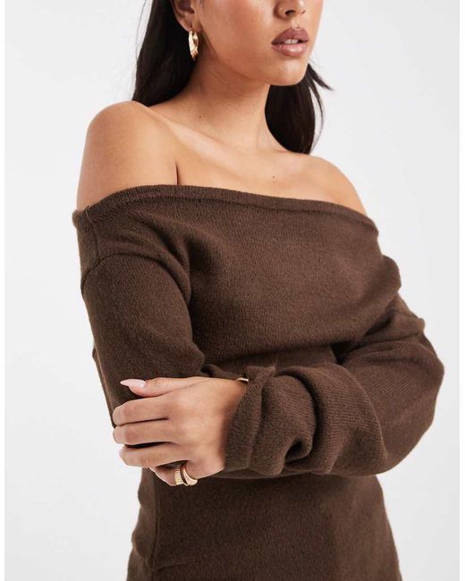 ASOS Brown Knitted One Shoulder Ruched Jumper