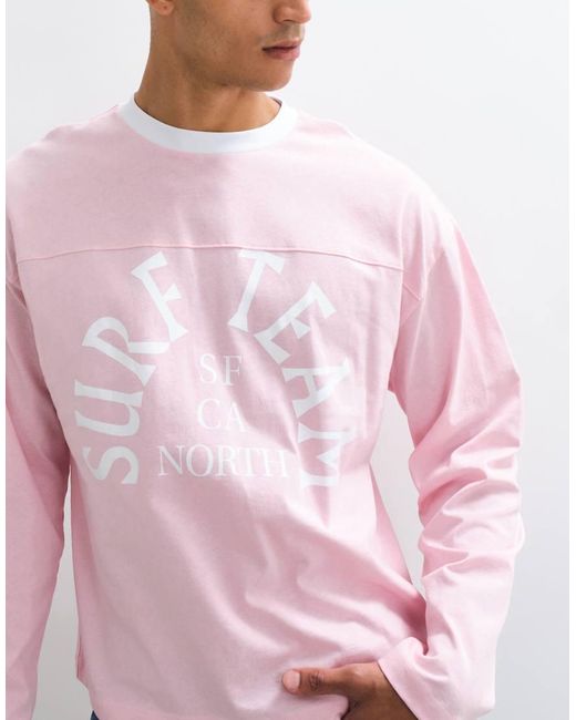 ASOS Red Boxy Oversized Long Sleeve T-shirt With Surf Team Graphic for men
