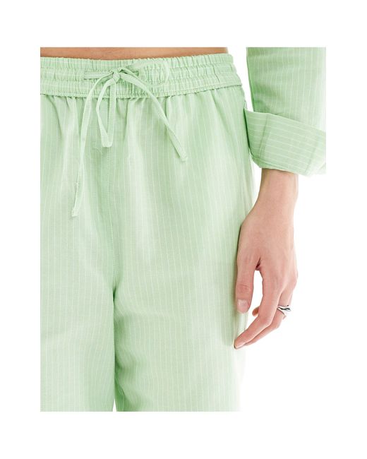 Jdy Green Wide Leg Trouser Co-ord Light Pinstripe