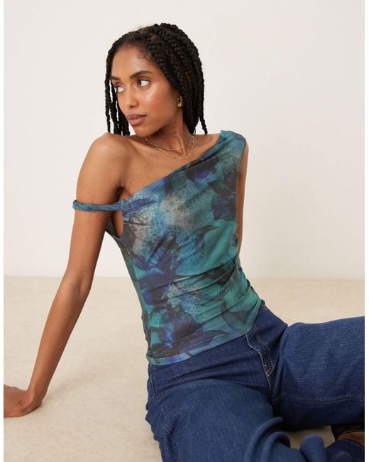 ASOS Blue Co-ord Slinky Twist Off Shoulder Top