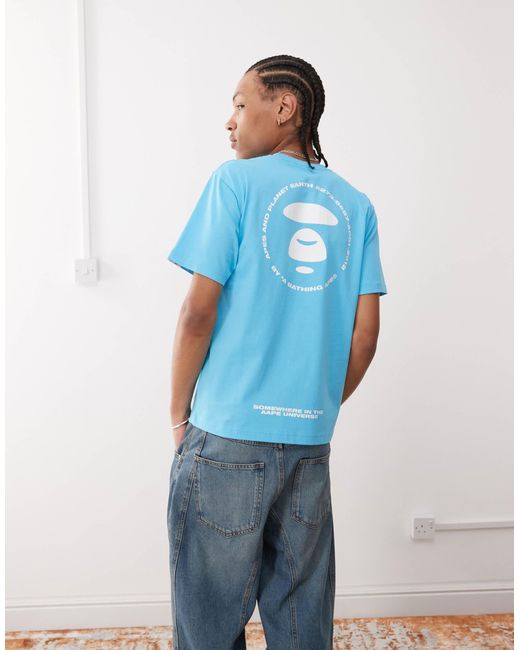Aape By A Bathing Ape Blue Aape By A Bathing Ape Logo Back Print T-shirt for men