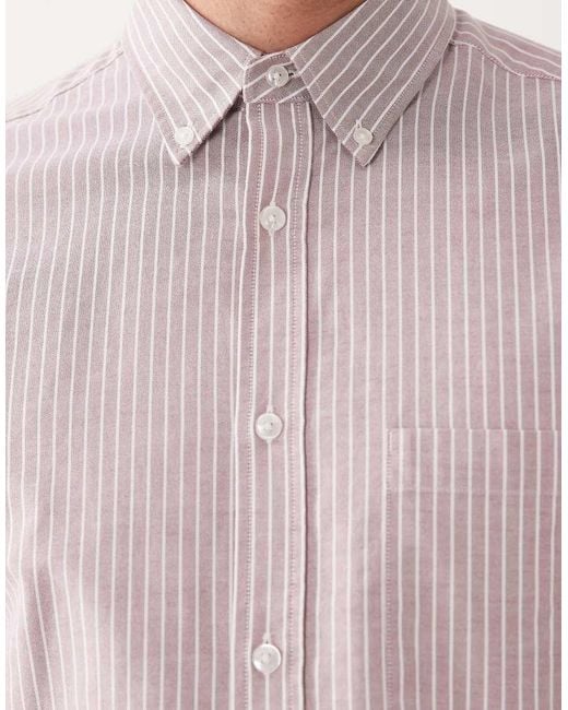 Mango Pink Classic Striped Long Sleeve Shirt for men