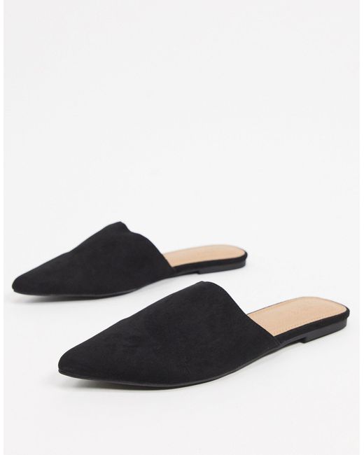 black pointed flat mules