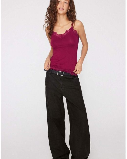 Tezenis Purple Viscose And Lace Camisole