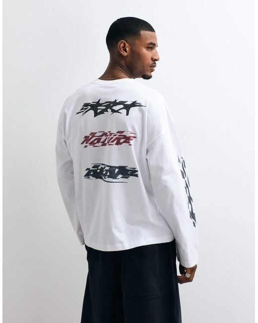 Weekday White Oversized Long Sleeve T-shirt With Racer Graphic Prints for men