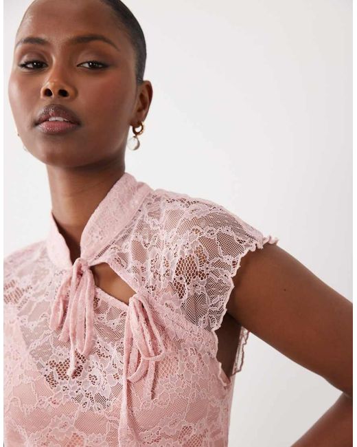 ASOS Lace Collared Top With Skinny Ties