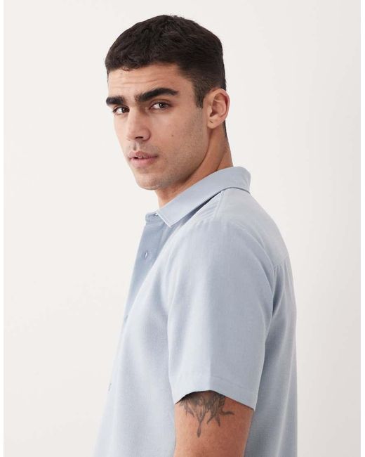 New Look Blue Linen Blend Revere Shirt for men
