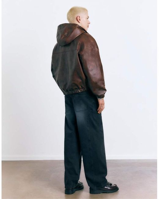 Pull&Bear Brown Distressed Leather Effect Jacket for men