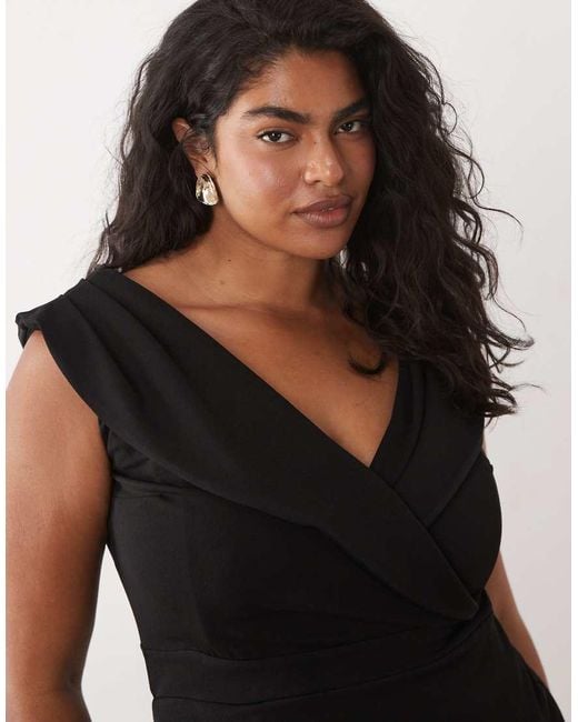 Tfnc Plus Black Wrap Detail Bardot Maxi Dress